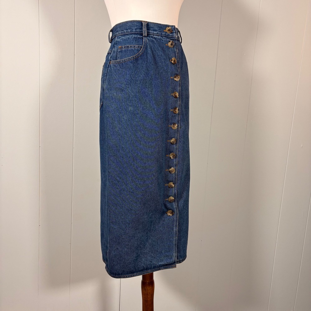 90s Y2K Denim Button Down Midi Skirt Women's 4 100% Cotton Jean Casual Classic - Picture 7 of 12